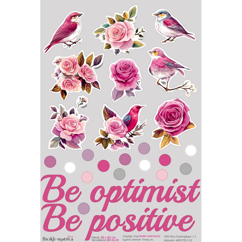 Inspirációs virágos kerékpár matrica - Be positive 25 db-os