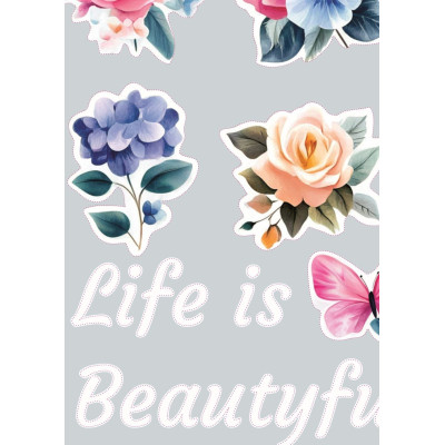 Inspirációs virágos kerékpár matrica - Life is beautyfull 14 db-os