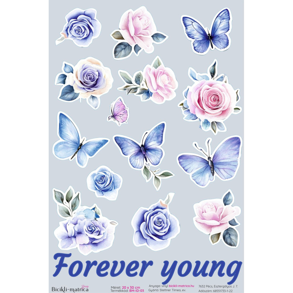 Inspirációs virágos kerékpár matrica - Forever Young 16 db-os