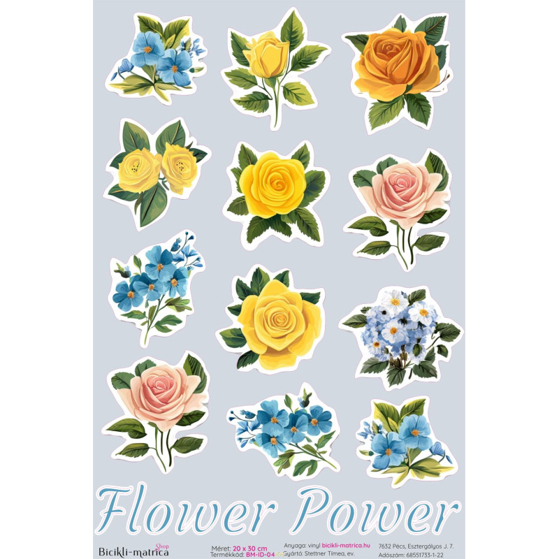 Inspirációs virágos kerékpár matrica - Flower Power 14 db-os