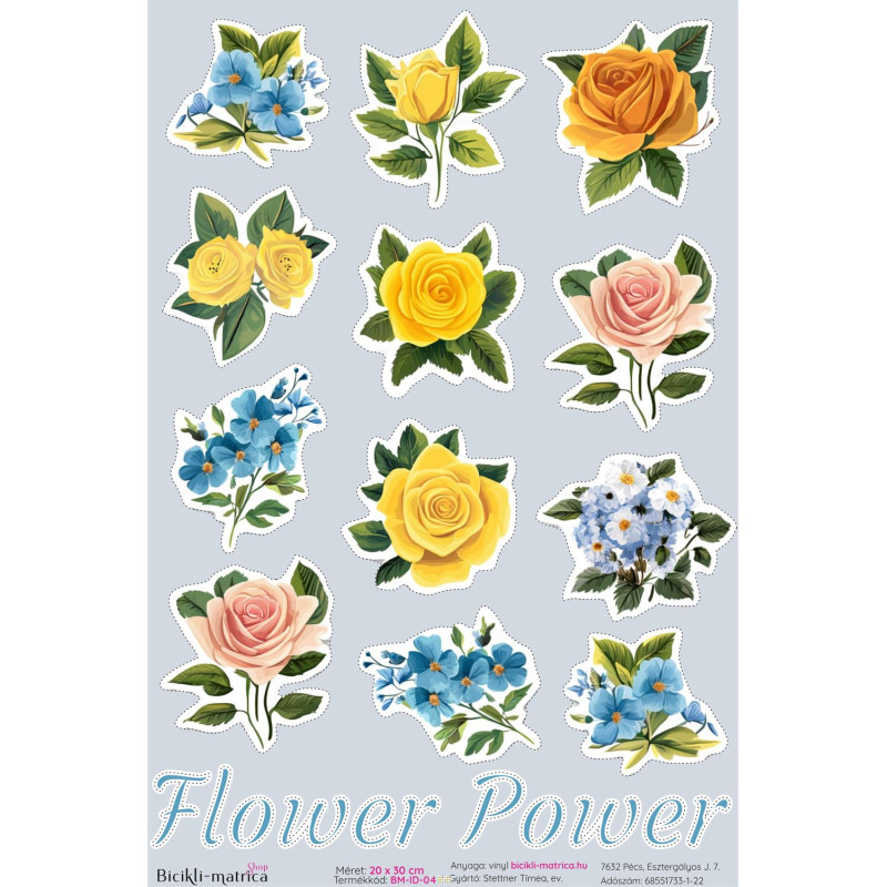 Inspirációs virágos kerékpár matrica - Flower Power 14 db-os Inspirációs virágos kerékpár matrica - Flower Power 14 db-os