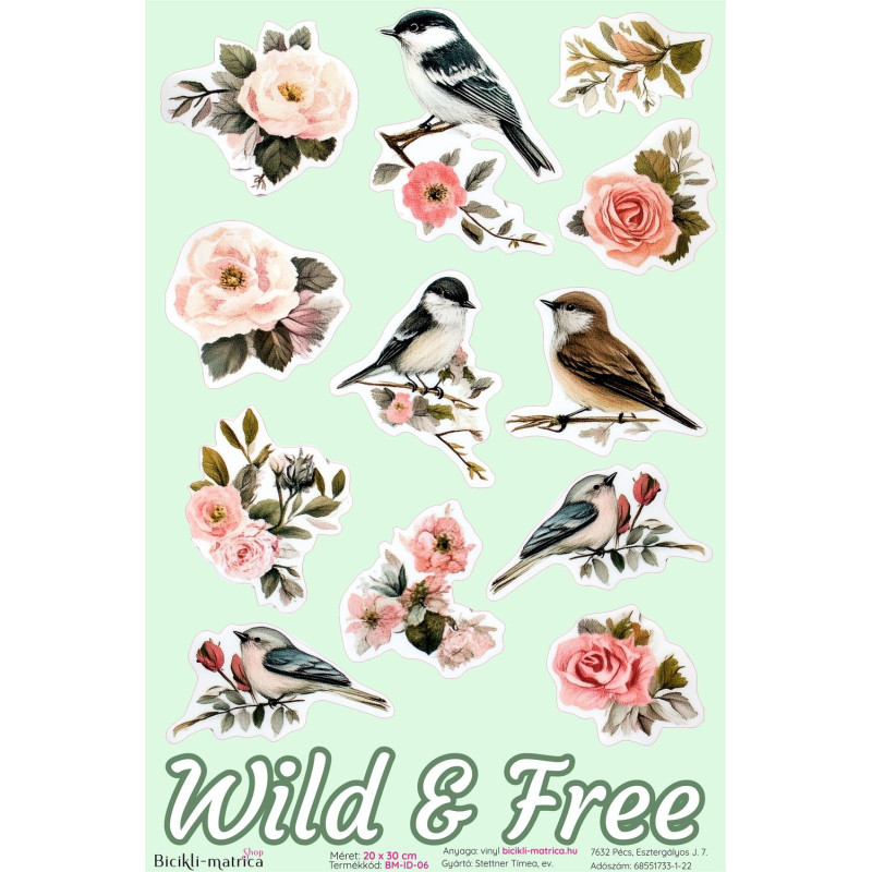 Inspirációs virágos kerékpár matrica - Wild & Free 15 db-os