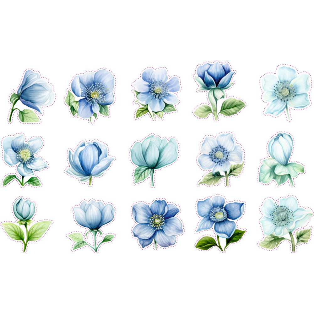 Kék virágos kerékpár matrica - 15 db-os