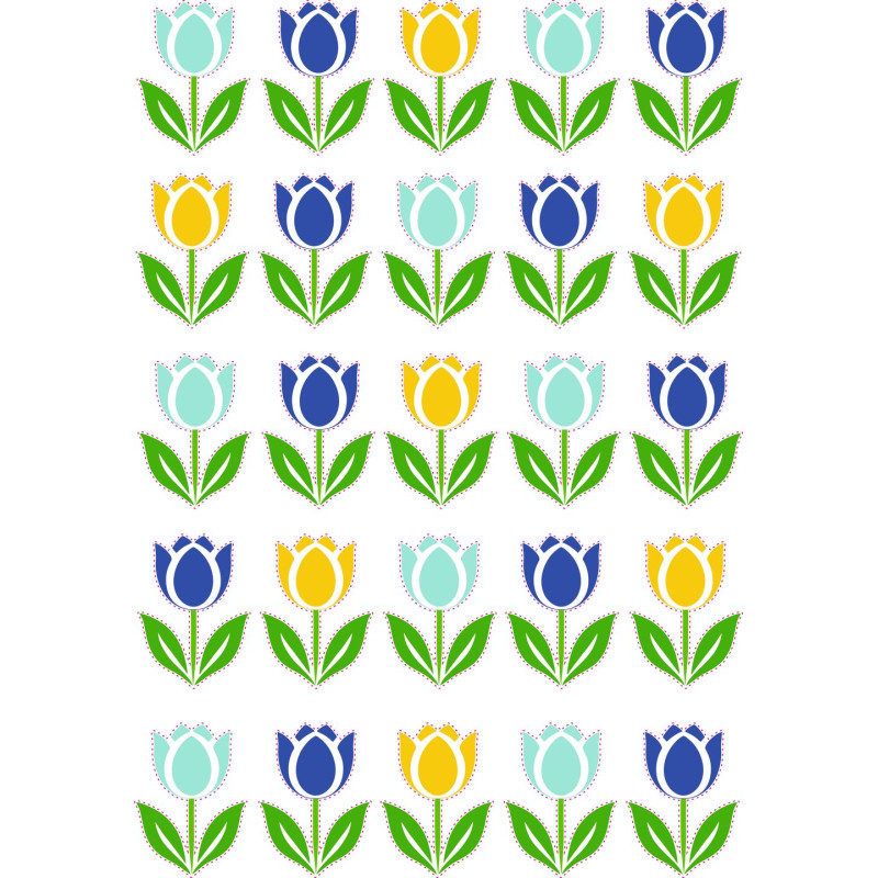 Tulipános bicikli matrica, kék, sárga, türkiz - 25 db-os