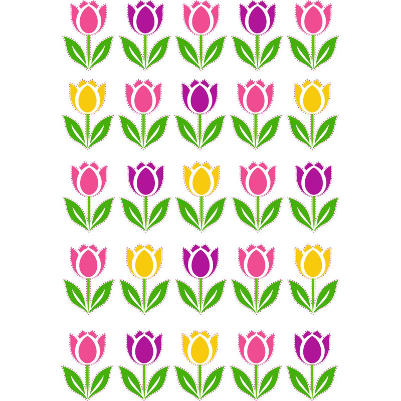 Tulipános bicikli matrica, rózsaszín, sárga, lila - 25 db-os