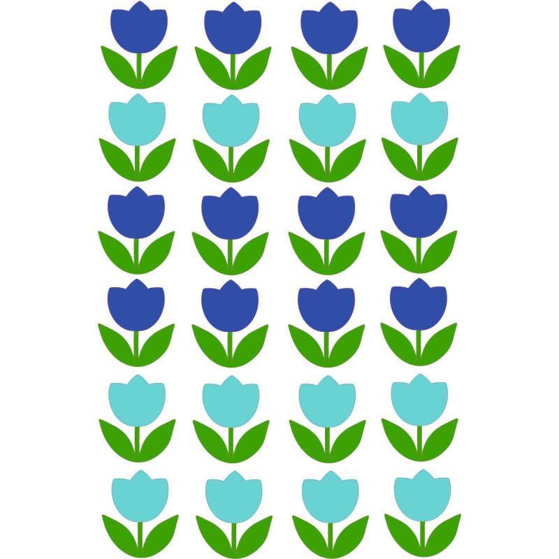 Tulipános kerékpár matrica, kék, világoskék - 24 db-os