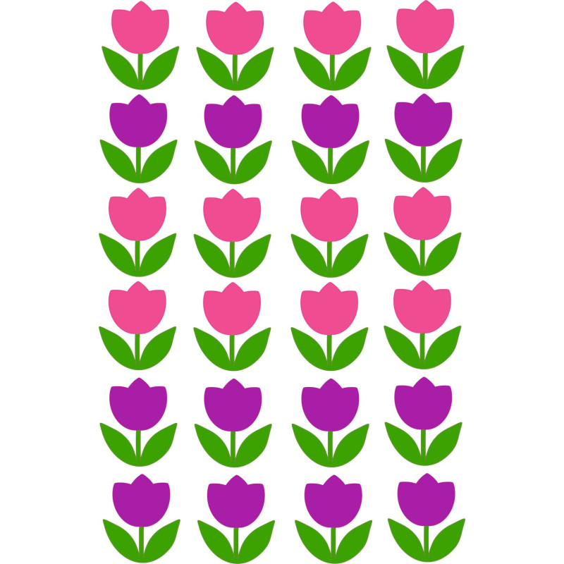 Tulipános kerékpár matrica, pink, lila - 24 db-os