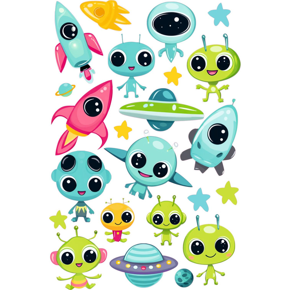 UFO, Alienes, űrhajós gyerek bicikli matrica - 23 db-os