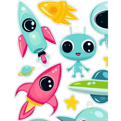 UFO, Alienes, űrhajós gyerek bicikli matrica - 23 db-os