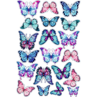 Pillangós bicikli matrica, kék és rózsaszín - 20 db-os