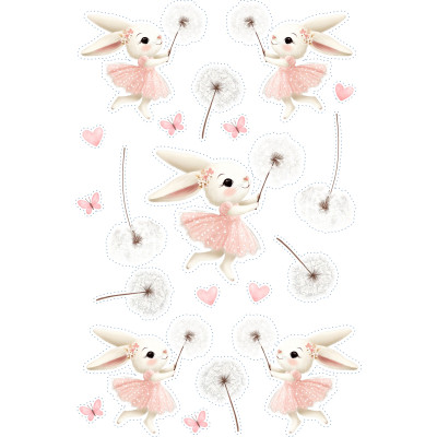 Balerina nyuszis lányos gyerek bicikli matrica - 20 db-os