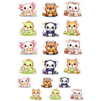 Capybara, Axolotl, Dinós gyerek bicikli matrica - 18 db-os