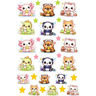 Capybara, Axolotl, Dinós gyerek bicikli matrica - 31 db-os