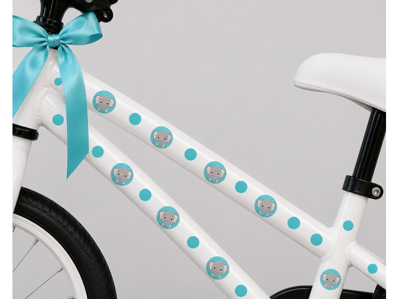 Elefántos kék, pöttyös gyerek bicikli matrica - 32 db-os
