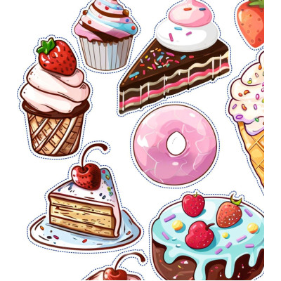 Édesség, fagyi, sütis gyerek kerékpár matrica szett - 25 db-os