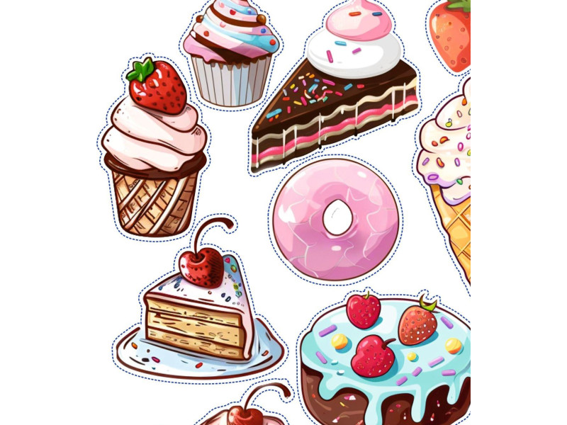 Édesség, fagyi, sütis gyerek kerékpár matrica szett - 25 db-os