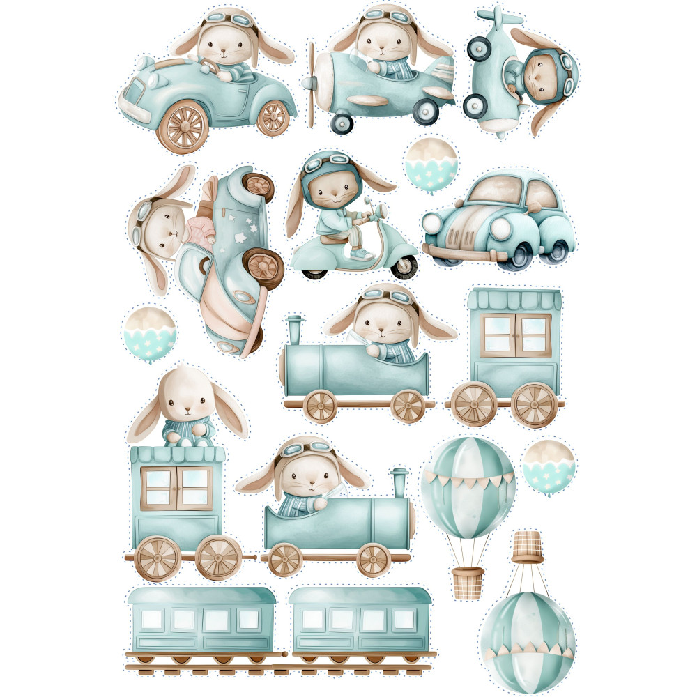 Kisfiús járműves gyerek bicikli matrica - 14 db-os