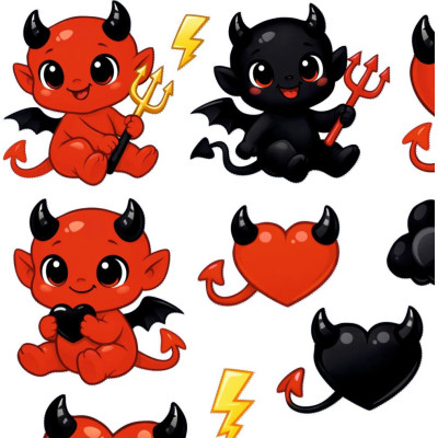 Ördögös piros, fekete, szíves gyerek kerékpár matrica - 20 db-os