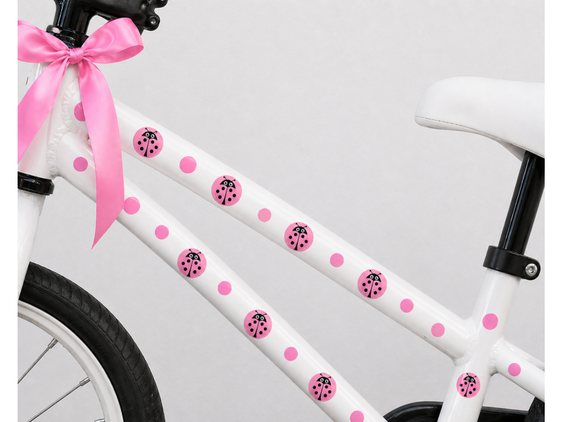 Katica pink pöttyös gyerek bicikli matrica - 32 db-os