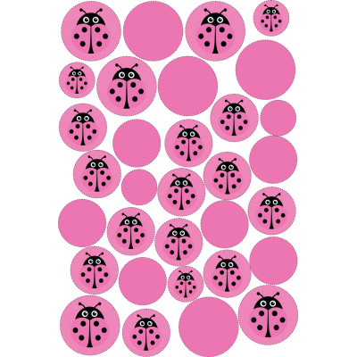 Katica pink pöttyös gyerek bicikli matrica - 32 db-os