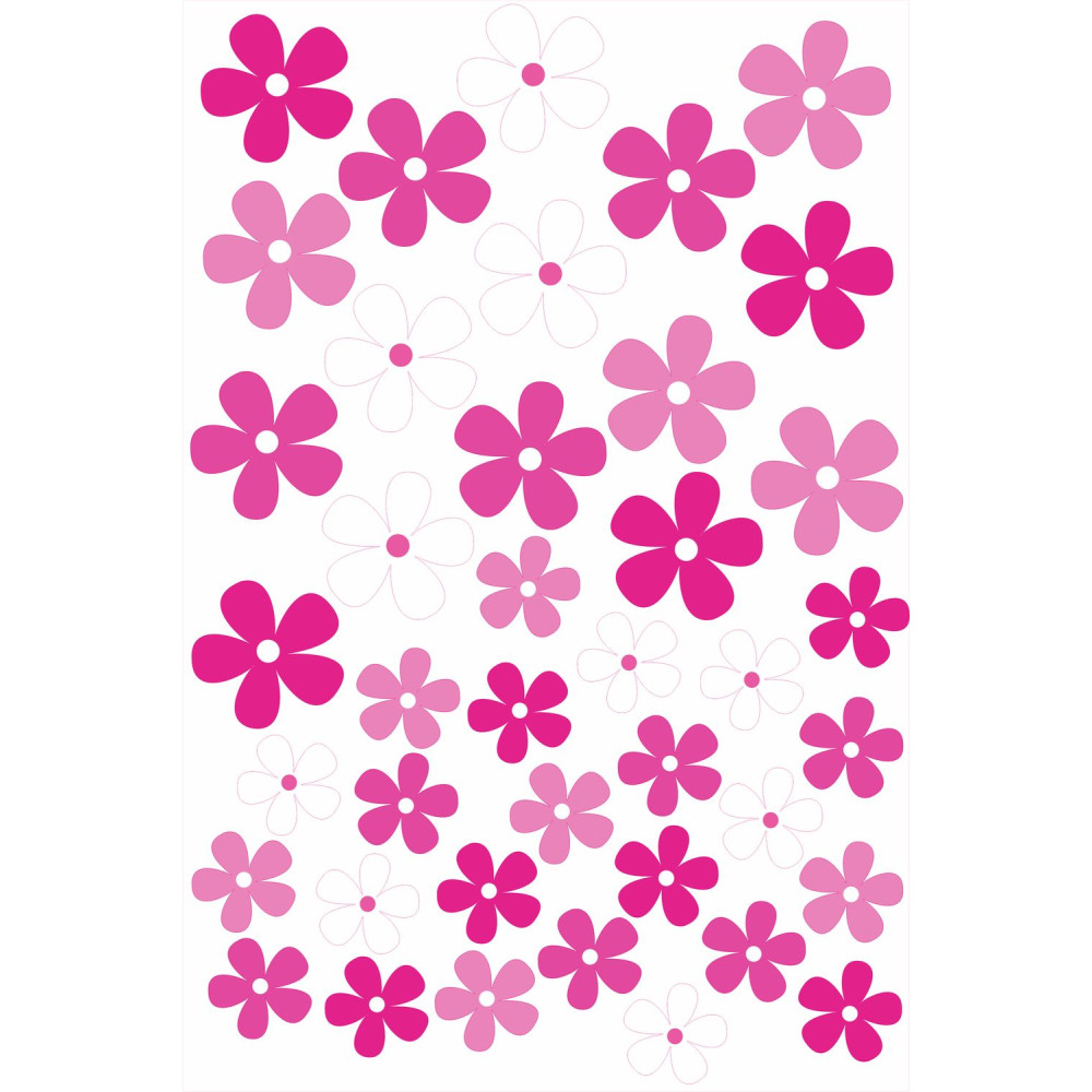 Pink és fehér Virágos kerékpár matrica szett - 40 db-os