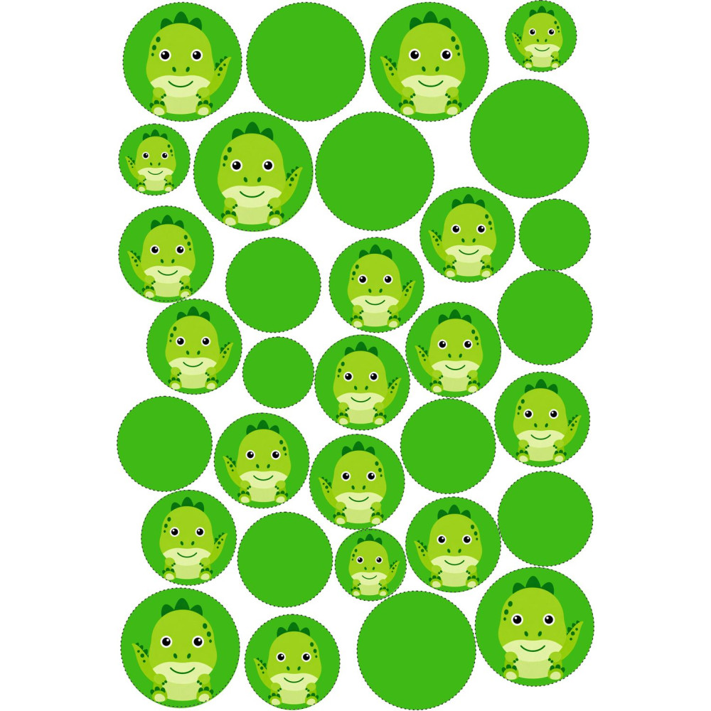 Dinoszauruszos zöld pöttyös gyerek bicikli matrica - 32 db-os