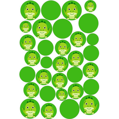 Dinoszauruszos zöld pöttyös gyerek bicikli matrica - 32 db-os