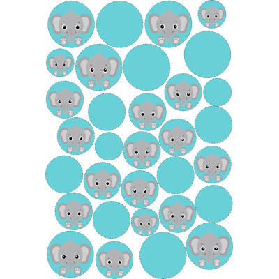 Elefántos kék, pöttyös gyerek bicikli matrica - 32 db-os