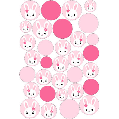 Nyuszis pöttyös gyerek bicikli matrica - 32 db-os