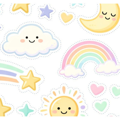 Szivárvány, felhő, Nap, Hold gyerek kerékpár matrica - 28 db-os