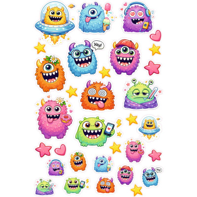 Szörnyecskés gyerek kerékpár matrica - 32 db-os