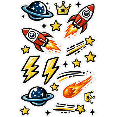 Villám, üstökös, csillagok gyerek kerékpár matrica - 23 db-os
