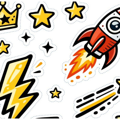 Villám, üstökös, csillagok gyerek kerékpár matrica - 23 db-os