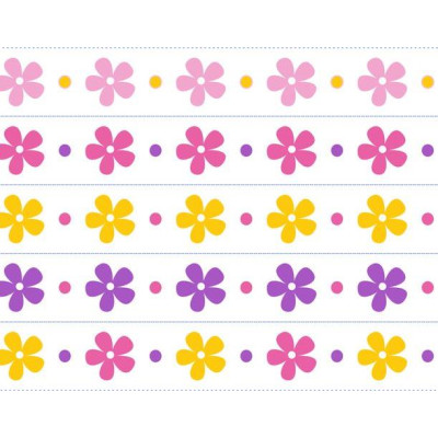 Virág mintás kerékpár matrica csíkok, rózsaszín, sárga, lila - 5 db-os szett