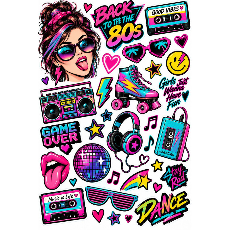 80-as évek retro bicikli matrica szett – neon és disco