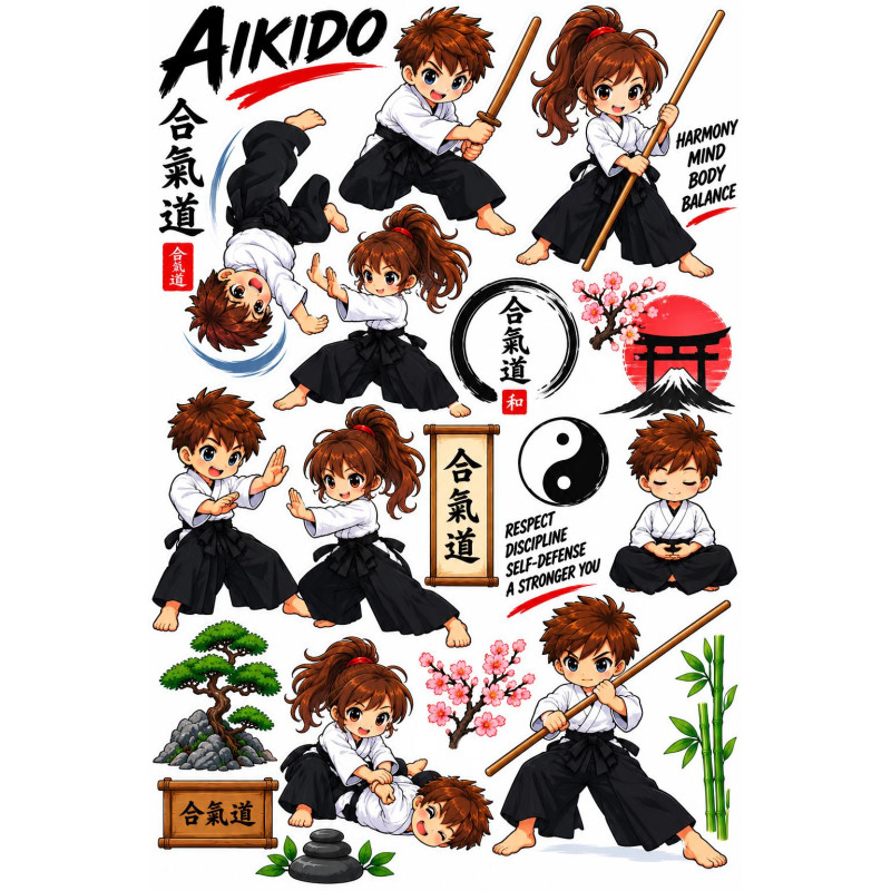 Aikido bicikli matrica gyerekeknek – japán harcművészeti szett