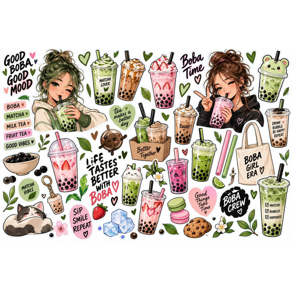 Bubble Tea bicikli matrica szett – boba és matcha