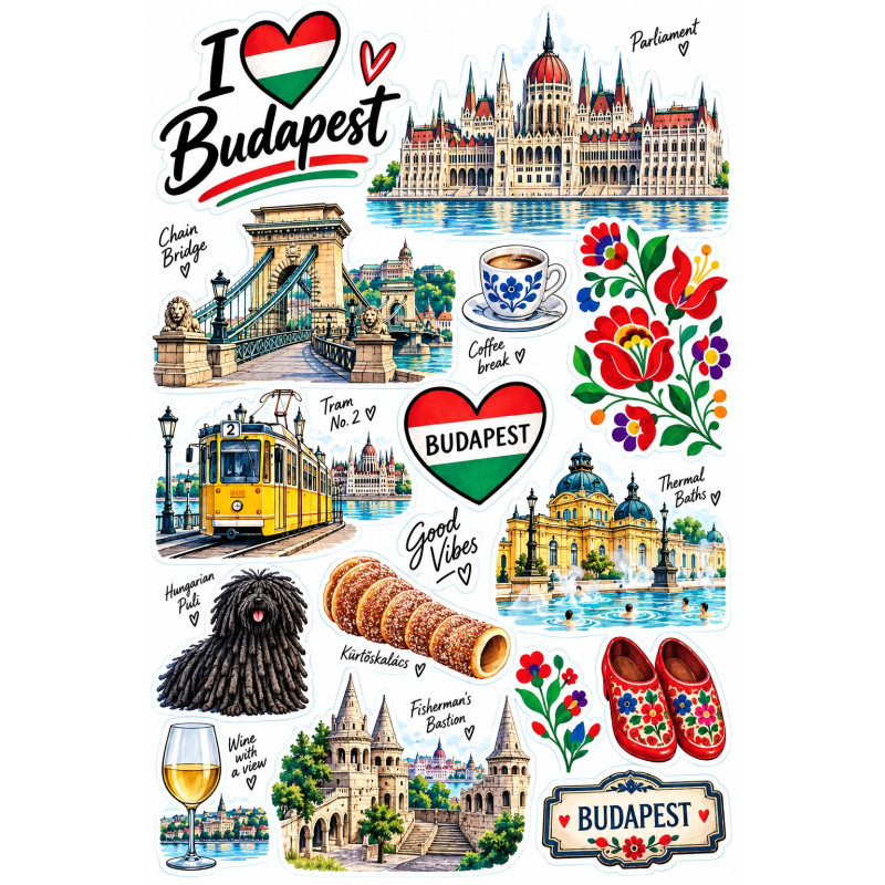 Budapest utazós bicikli matrica szett – Parlament és Lánchíd