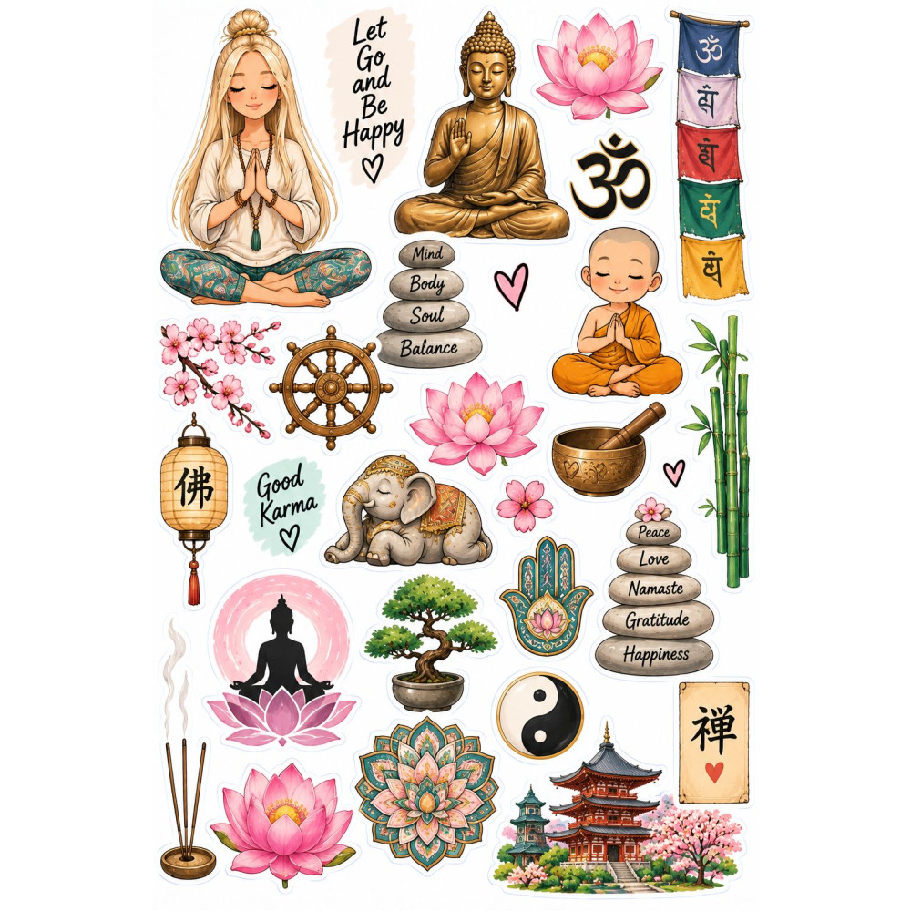 Buddhista jóga kerékpár matrica szett – Buddha, lótusz, zen