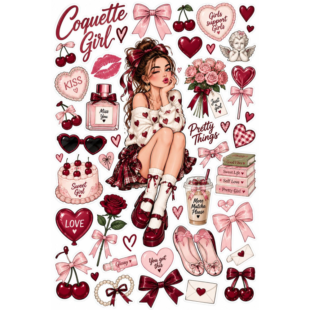 Coquette Girl kerékpár matrica szett – bordó-pink masnis Coquette Girl kerékpár matrica szett – bordó-pink masnis