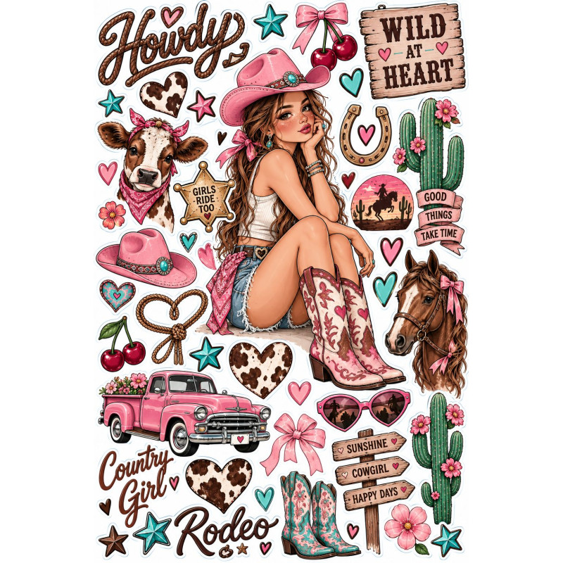 Country Girl bicikli matrica szett – western cowgirl pink
