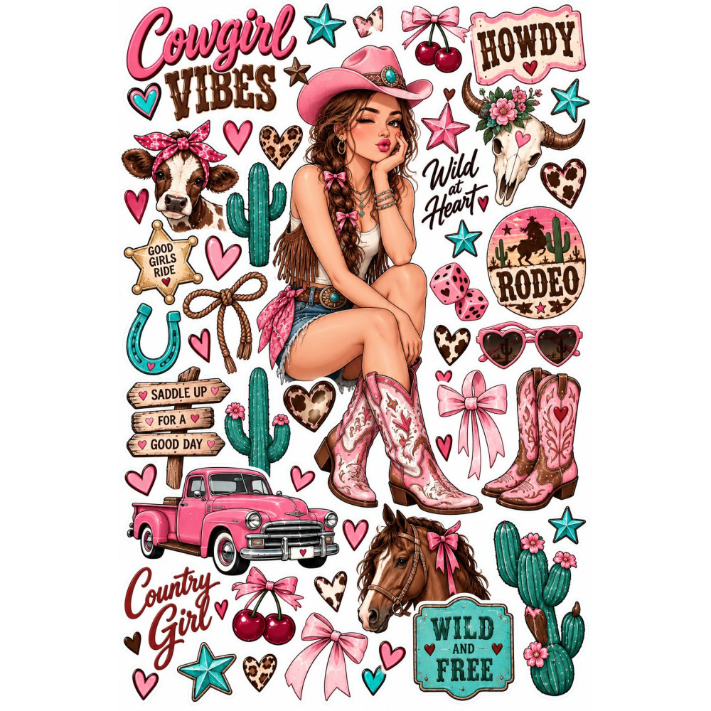 Cowgirl Vibes bicikli matrica szett – pink western