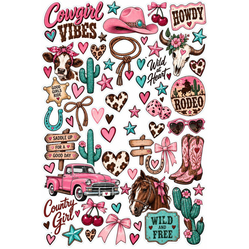 Cowgirl Vibes kerékpár matrica szett – western pink-türkiz