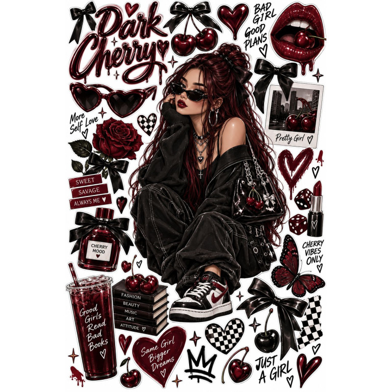 Dark Cherry New Gen kerékpár matrica szett – bordó-fekete