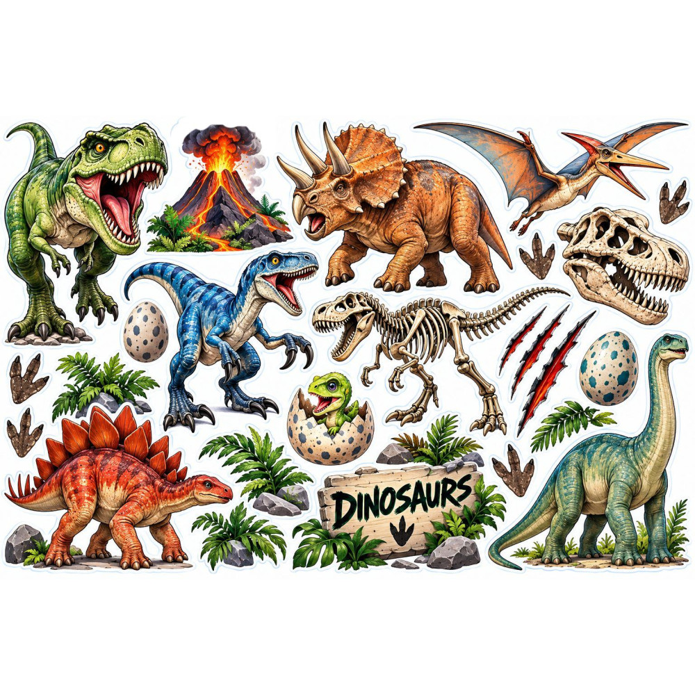 Dinoszauruszos bicikli matrica szett – T-Rex és őslények Dinoszauruszos bicikli matrica szett – T-Rex és őslények