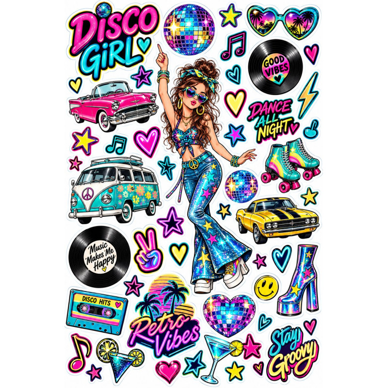 Disco Girl bicikli matrica szett – neon retro party