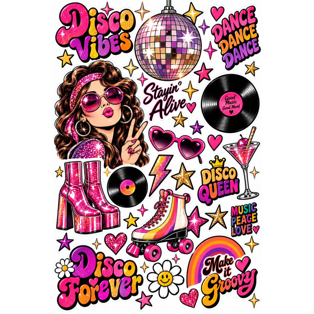 Disco retro bicikli matrica szett – 70-es évek hangulata Disco retro bicikli matrica szett – 70-es évek hangulata