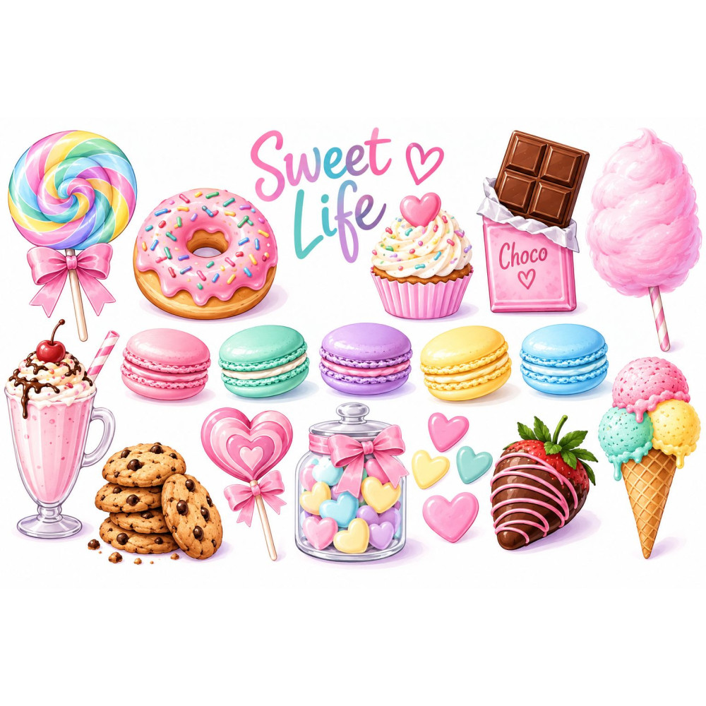 Édességes bicikli matrica – macaron, fagyi, nyalóka