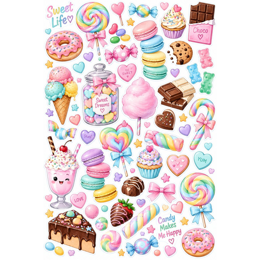 Édességes bicikli matrica szett – pastel candy és macaron