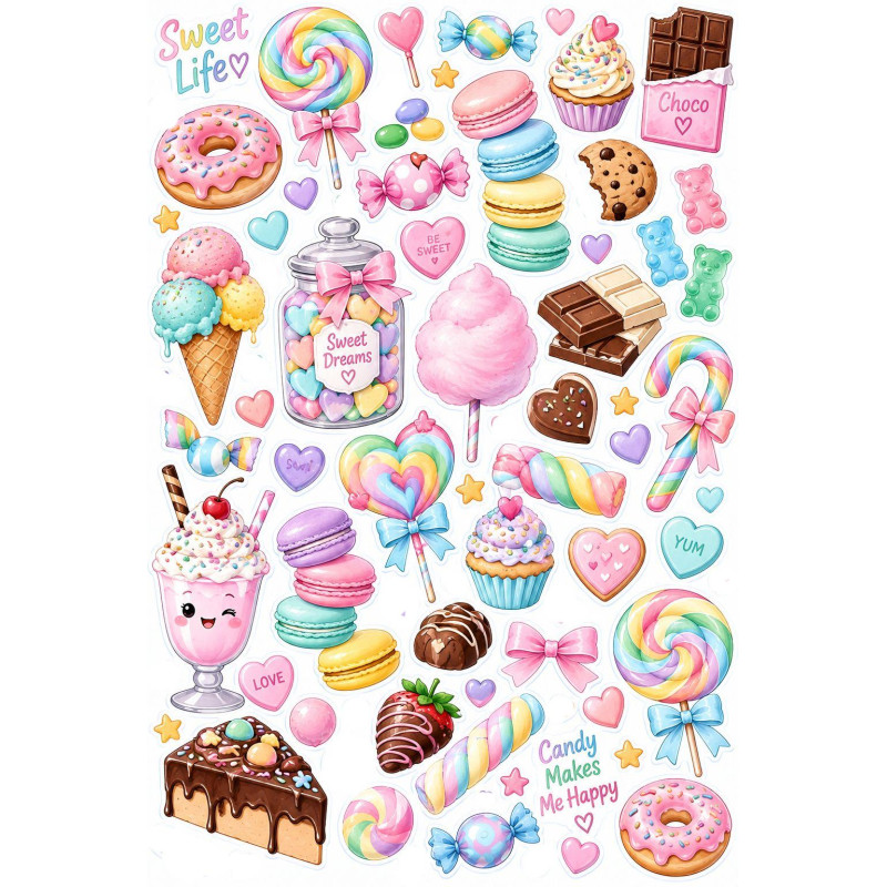 Édességes bicikli matrica szett – pastel candy és macaron